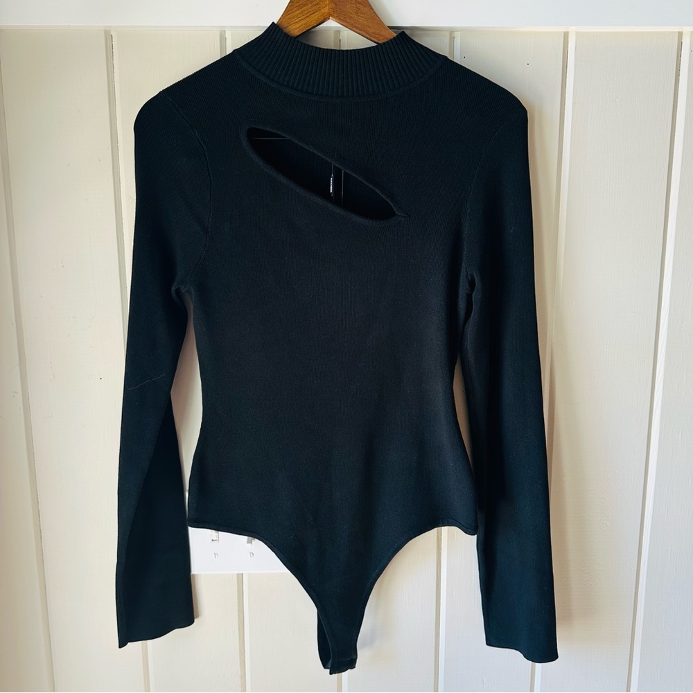 NWT Fashion Nova Black Cut-Out Bodysuit Sweater, Size XL
